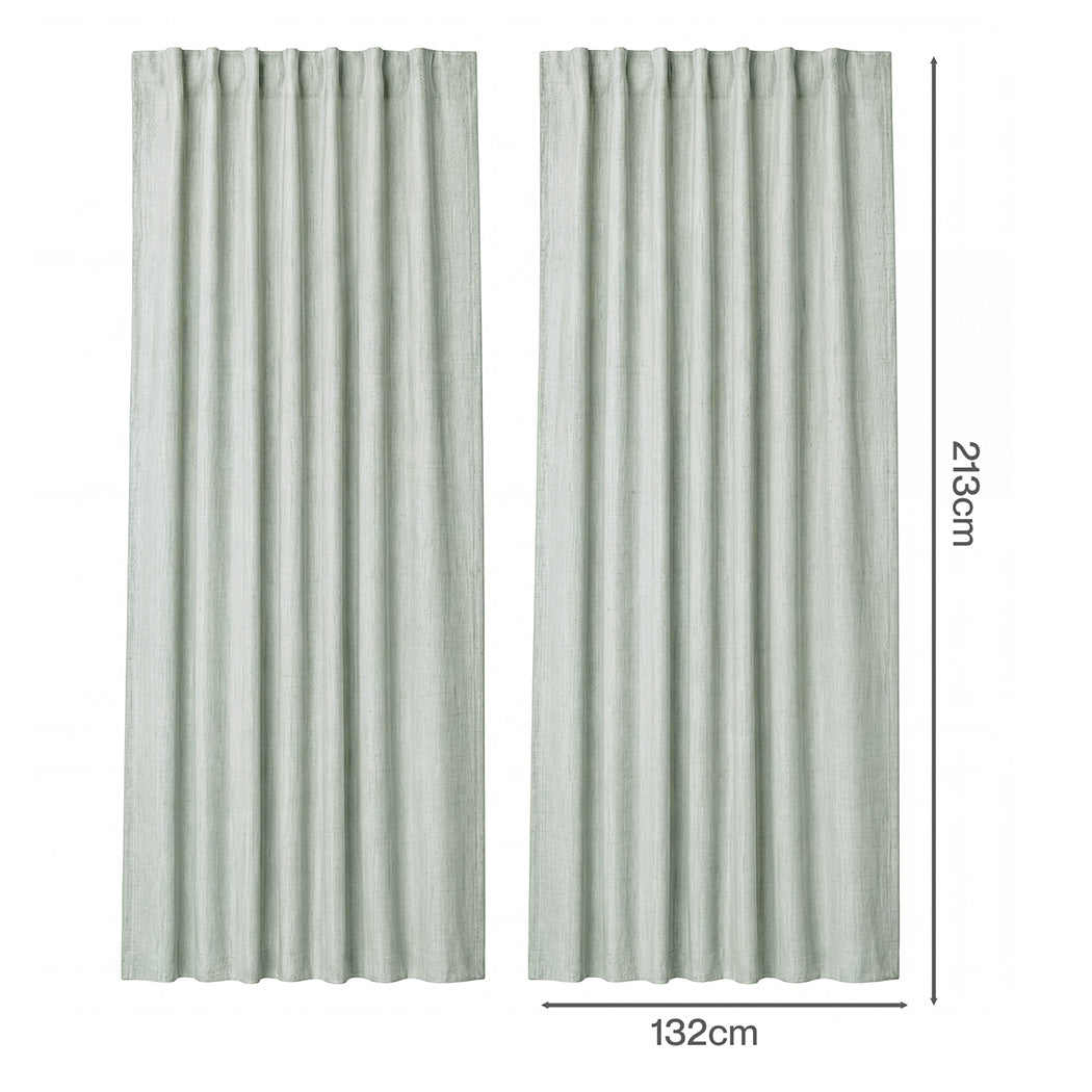 Marlow Blackout Curtains Thermal Linen Look Blockout Drapes 2 Panels Green-2072893564542652418