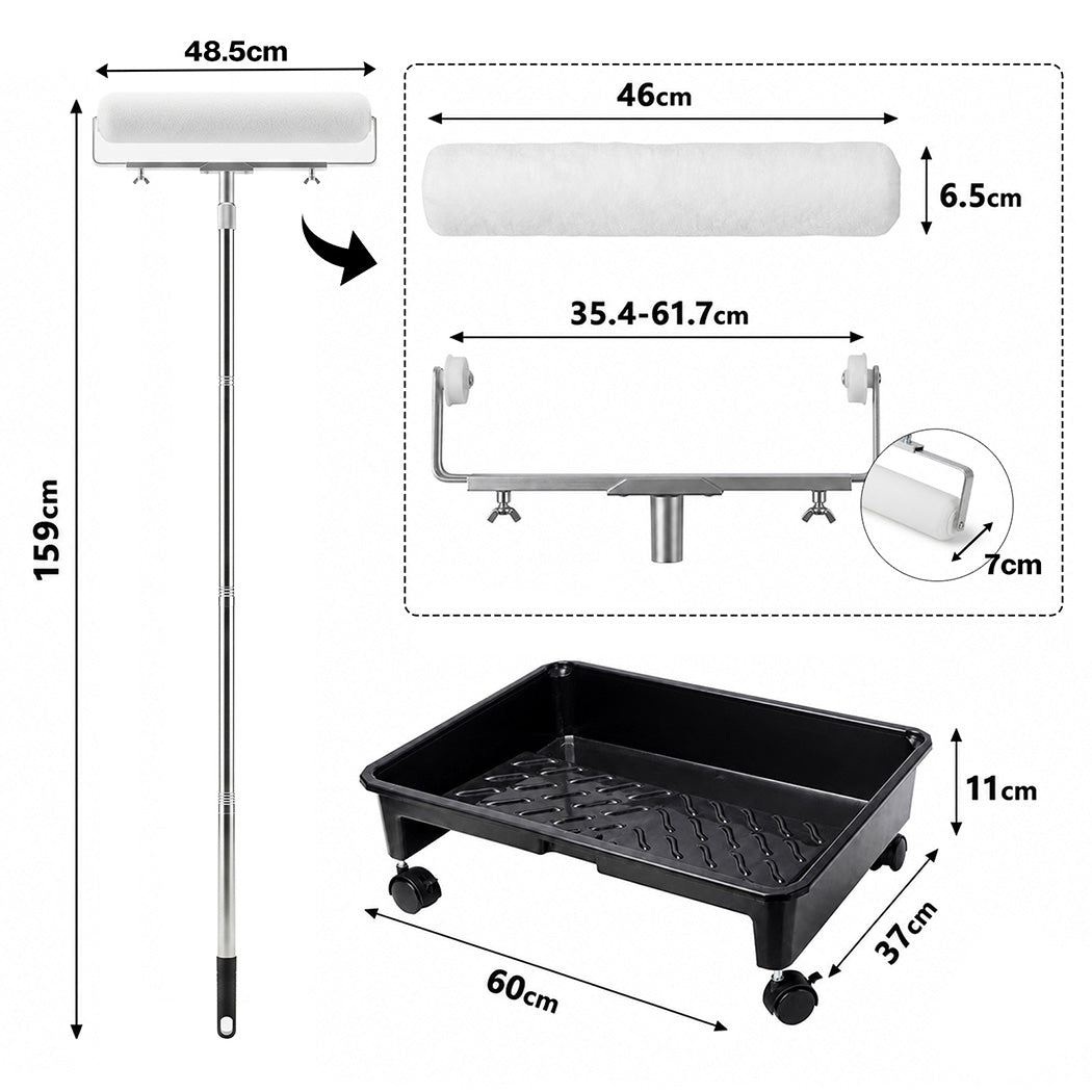 Traderight Paint Roller Set 5-Wheel Tray Extendable Pole Kit For Walls 13Pcs-2100034967903014914