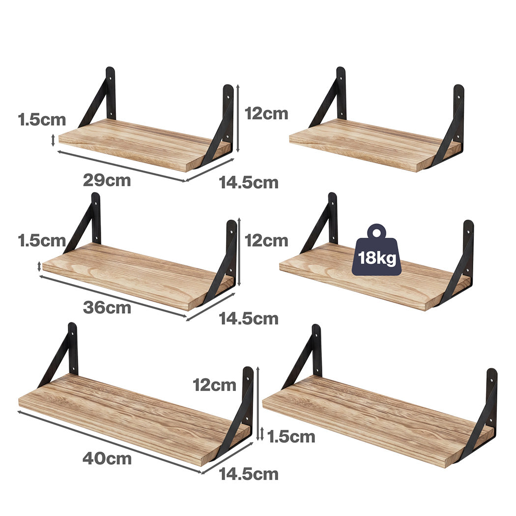 Levede Floating Wall Shelves 6 Pcs Wall Mounted Display Bookshelf Rack Kitchen-2050059024132608002