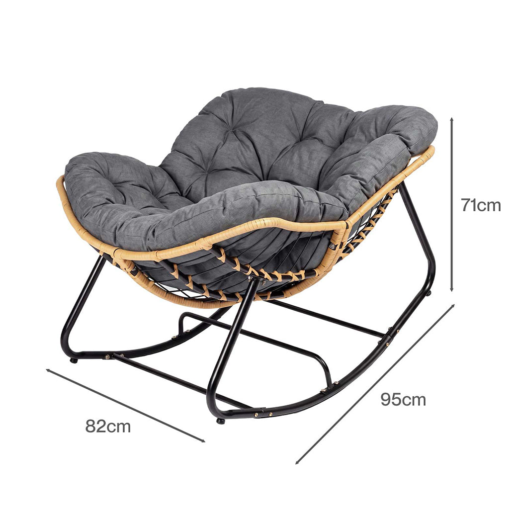 Levede Rocking Chair with Thick Cushion PE Rattan Silent Strip Indoor Patio Grey-2100034939763429378