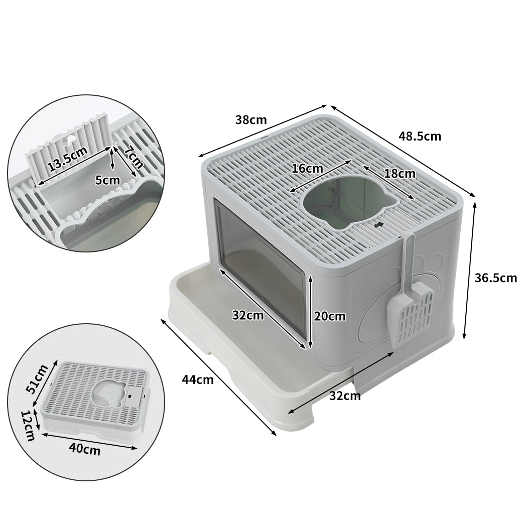 PaWz Foldable Cat Litter Box Tray Enclosed Grey-2029387229859811330