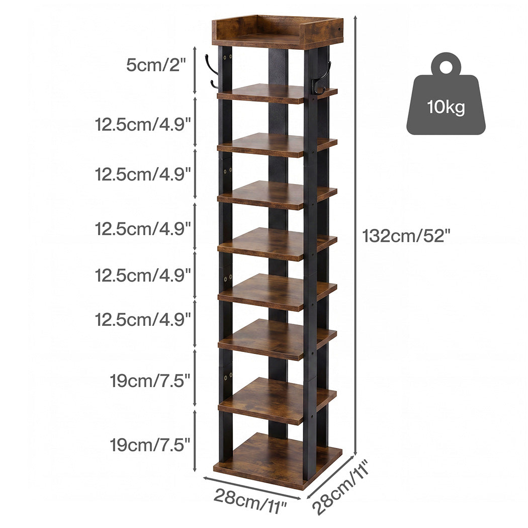 Levede Narrow Shoe Rack Vertical 9-Tier Shoe Storage Organiser Shelf Side Hooks-2072893554740563970