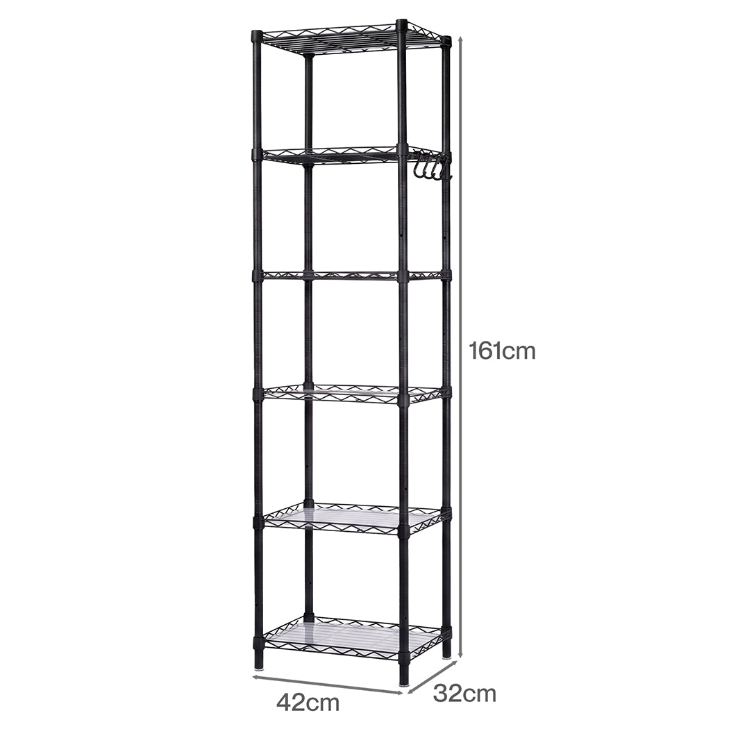 Levede Storage Shelves 6 Tier Carbon Steel Wire Rack Shelving Unit Kitchen Black-2109799590298062851