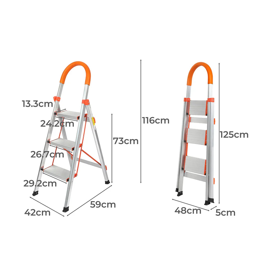 Traderight 3 Step Ladder Folding Aluminium-2018816750803619842