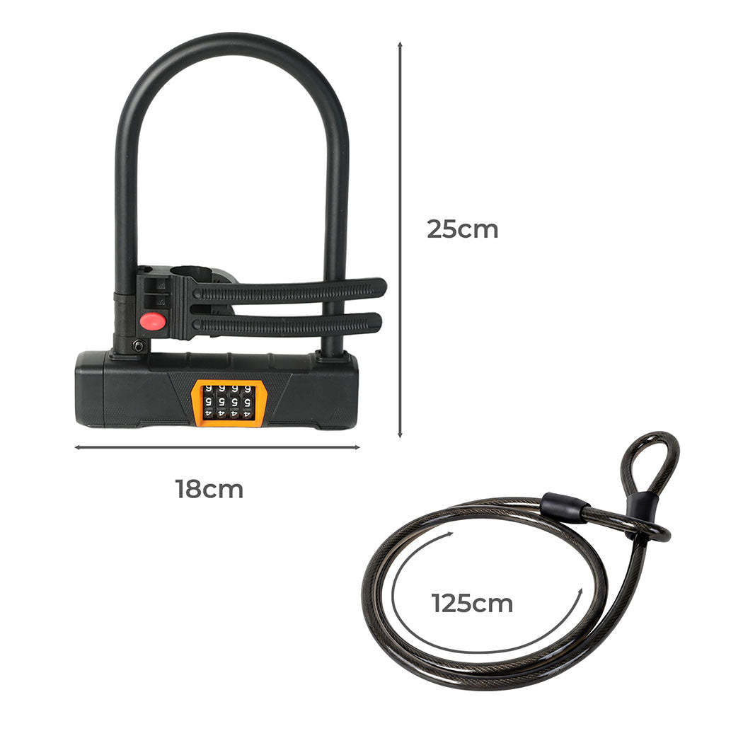 Bike Lock 4 Digit Combination Bicycle D Lock Security Cable Anti Theft Scooter-2072893582364250114