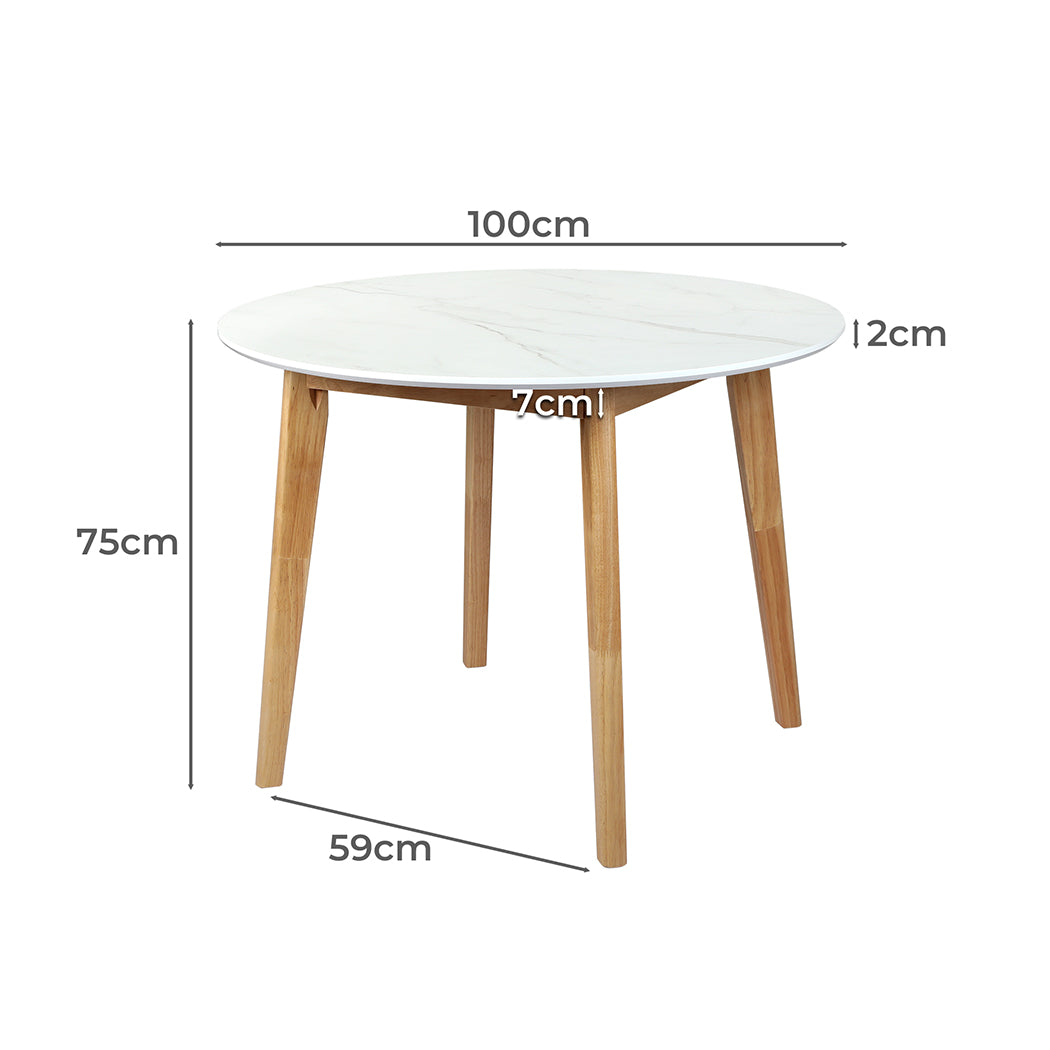 Levede Dining Table Round Rubberwood Base 100cm White 100 CM-1864183291834404866