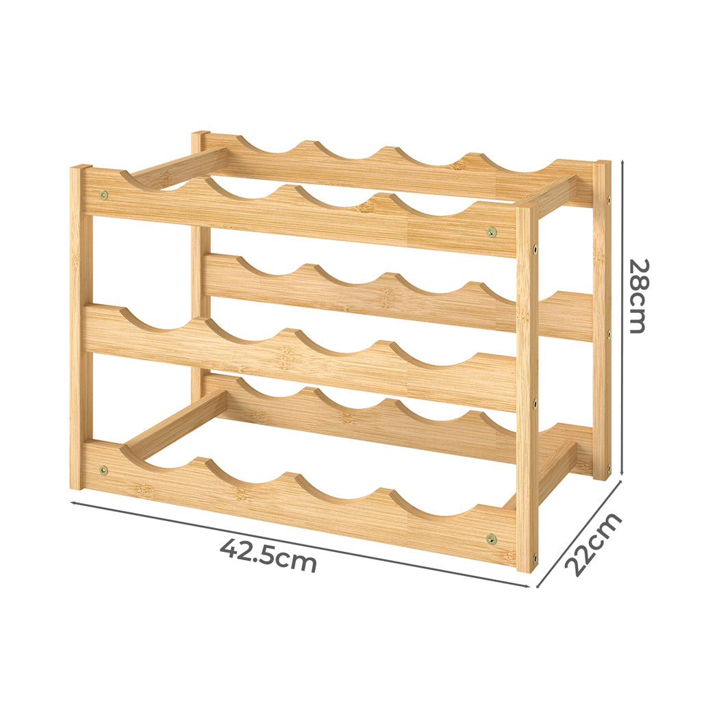 Toque Natural Bamboo Wine Rack 12 Bottles Organizer-2006732763805388802