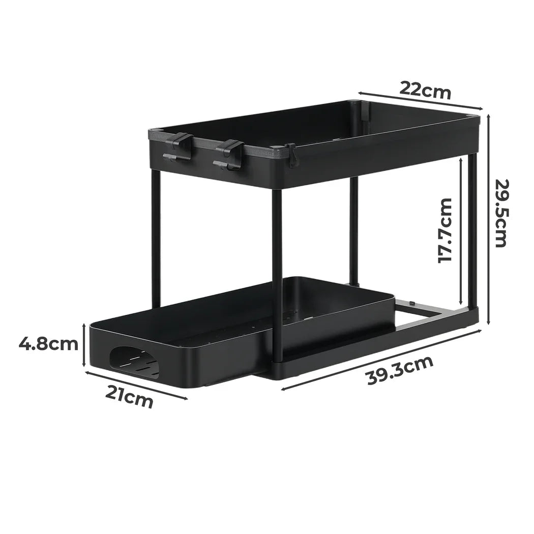 Toque 2 x Under Sink Organizer 2 Tiers Storage Sliding Drainage Kitchen Bathroom-2050056777474641922