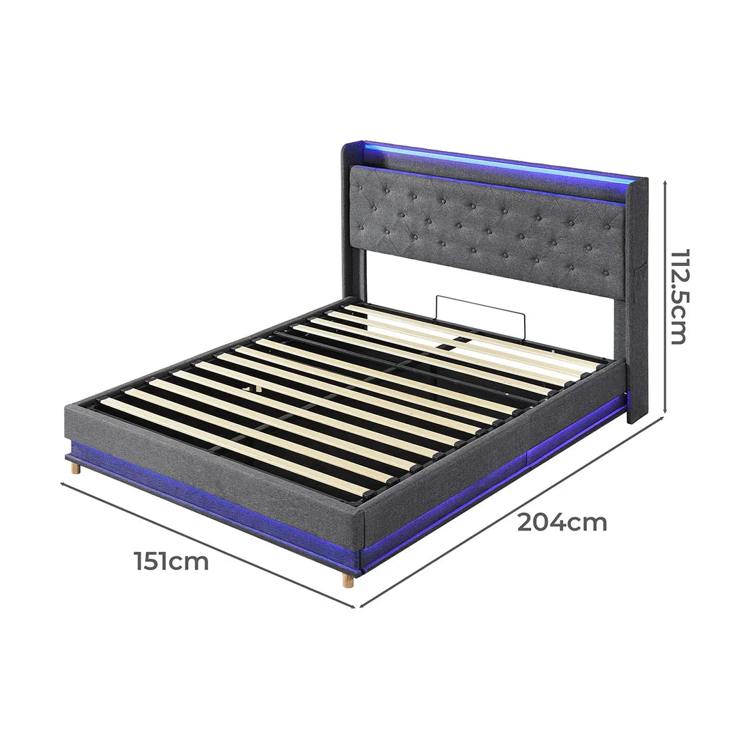 Levede Double Bed Frame Gas Lift LED Light-2006732862769991682
