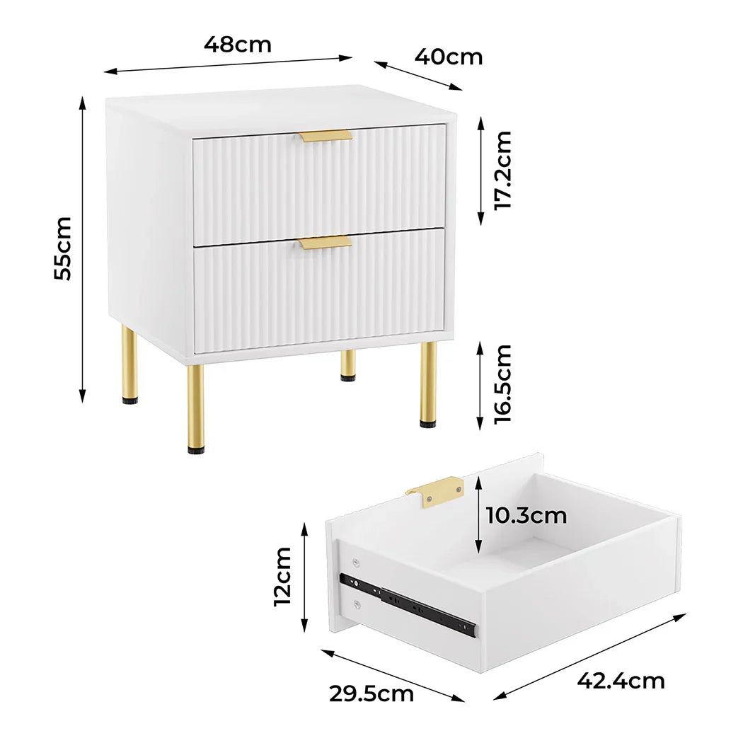 Levede Bedside Table with 2 Drawers White Metal Legs-2029387202869465090