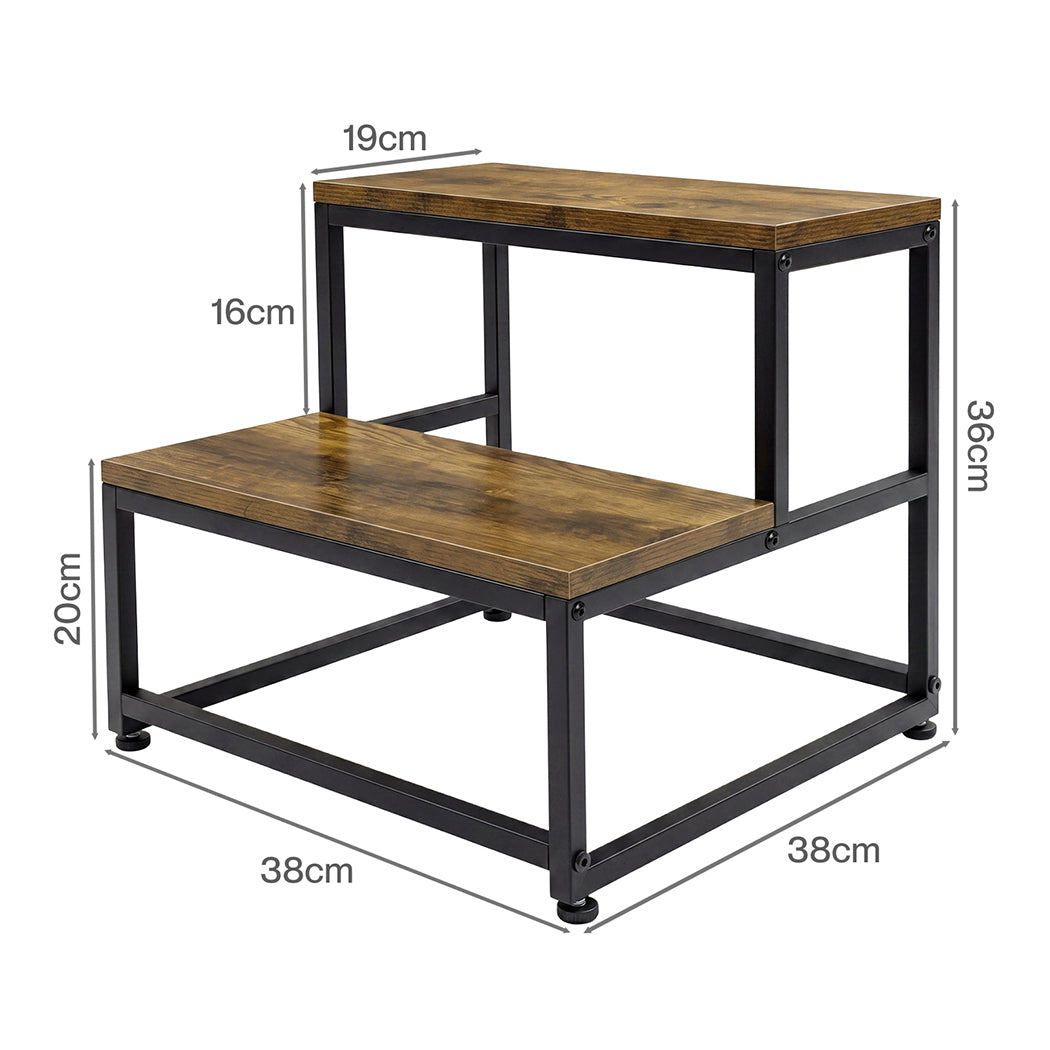 Levede 2-Step Stool Non Slip Portable Bathroom Kitchen Kids Adult Pet Use Brown-2050059013835591682