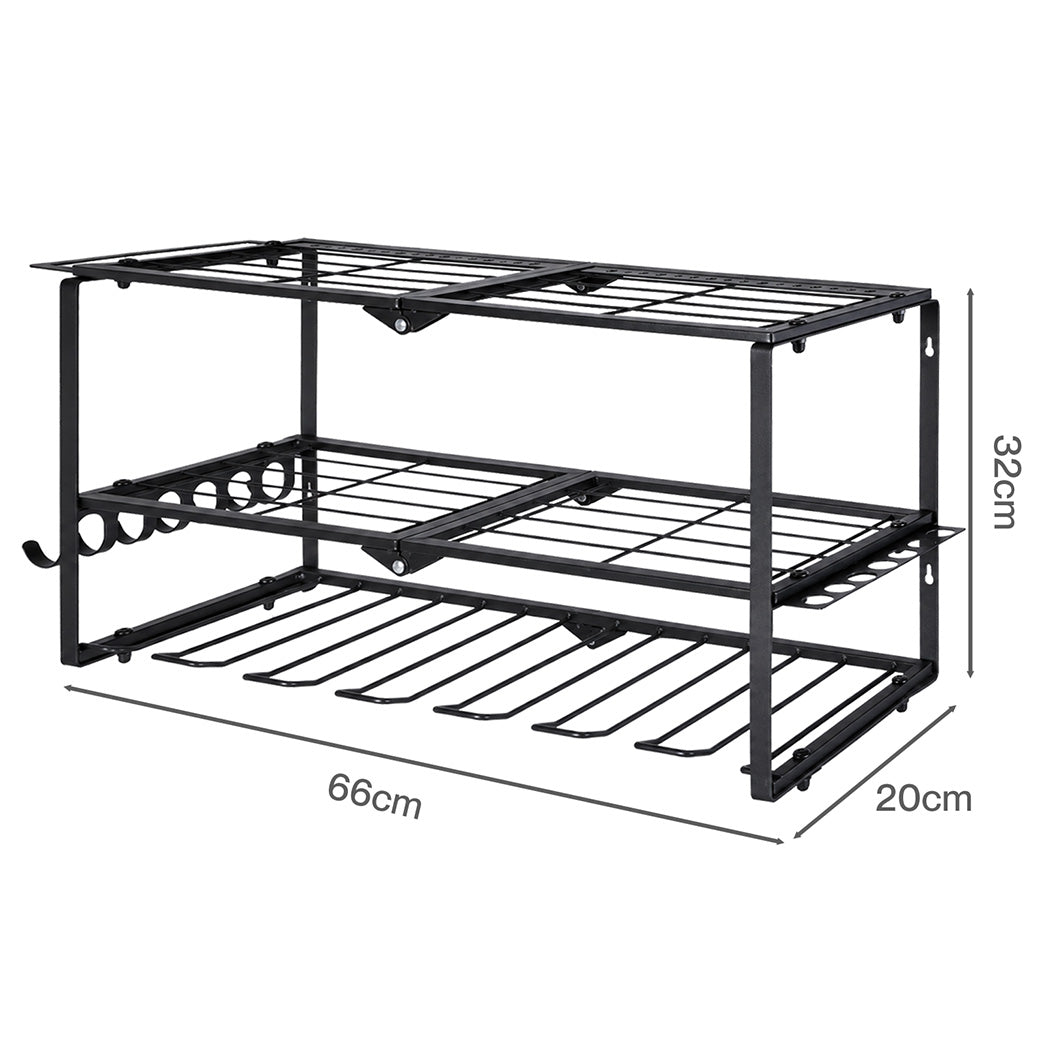 Levede Garage Storage Organiser 3 Tier Wall Mounted Power Tool Rack Metal Black-2109799601446522883