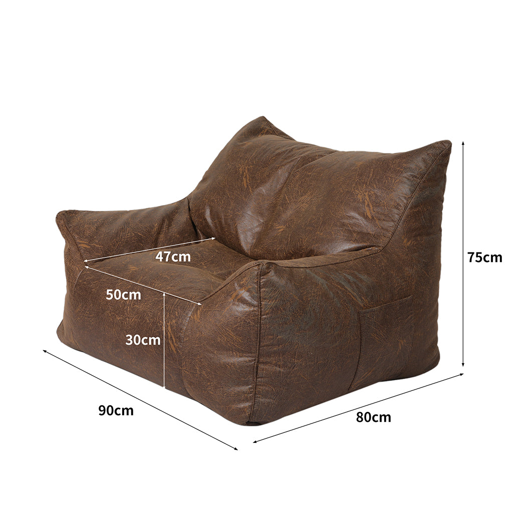 Marlow Bean Bag Chair Cover PU Indoor Dark Brown-1864183167737532418