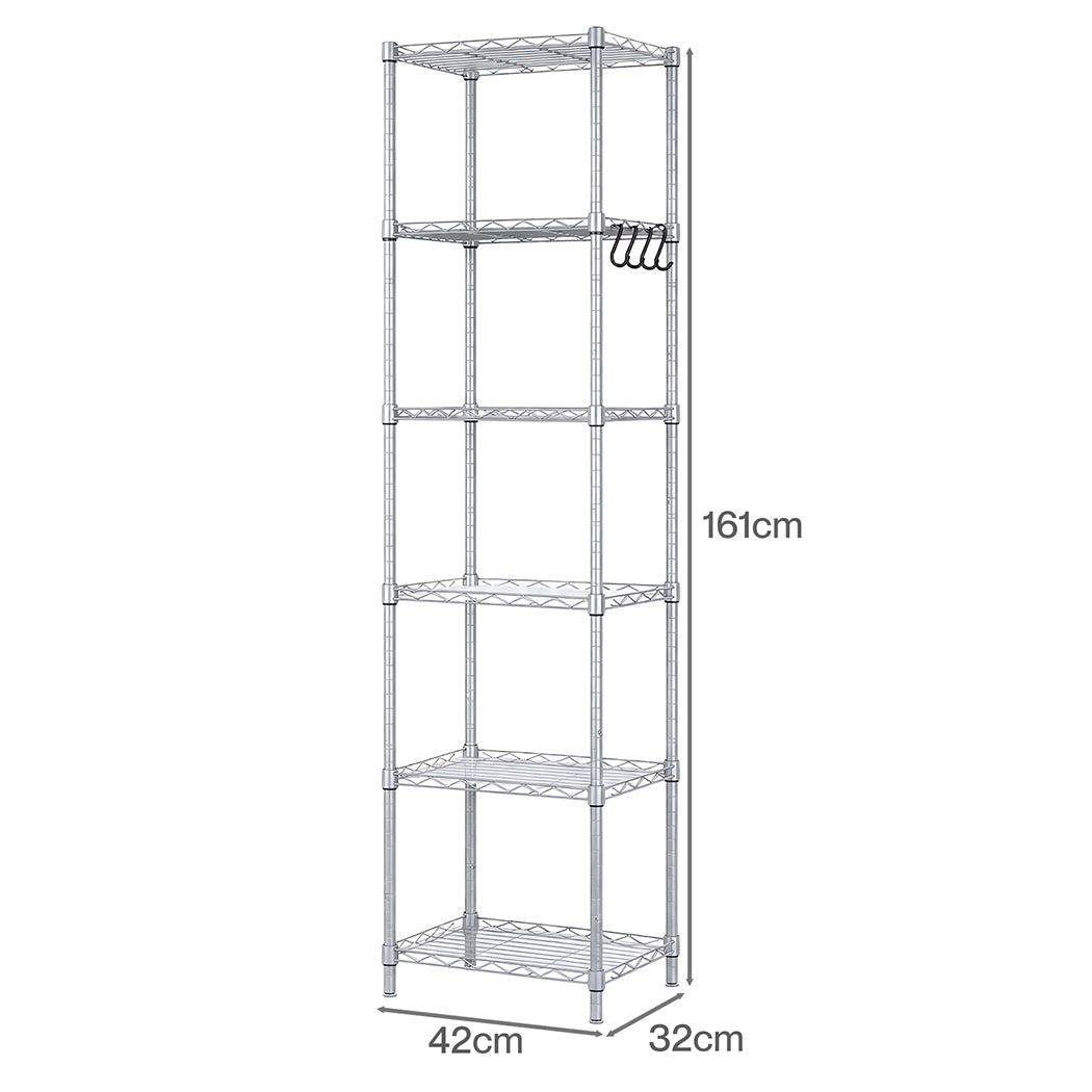 Levede Shelving Unit Adjustable Rack 6 Tier 161cm Carbon Steel  Laundry Silver-2109799590394531843