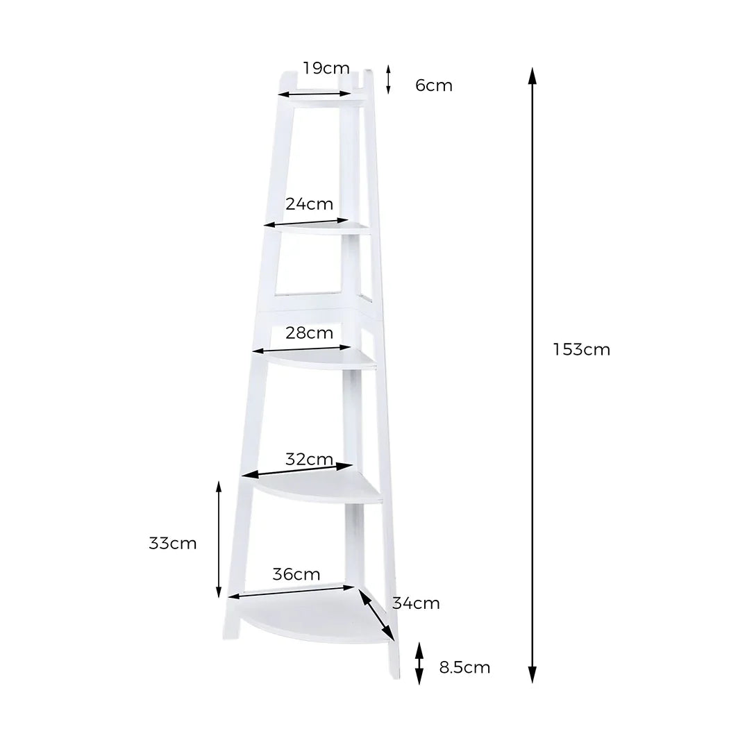 Levede 5 Tier Corner Shelf Wooden Storage White-2018816791236710402