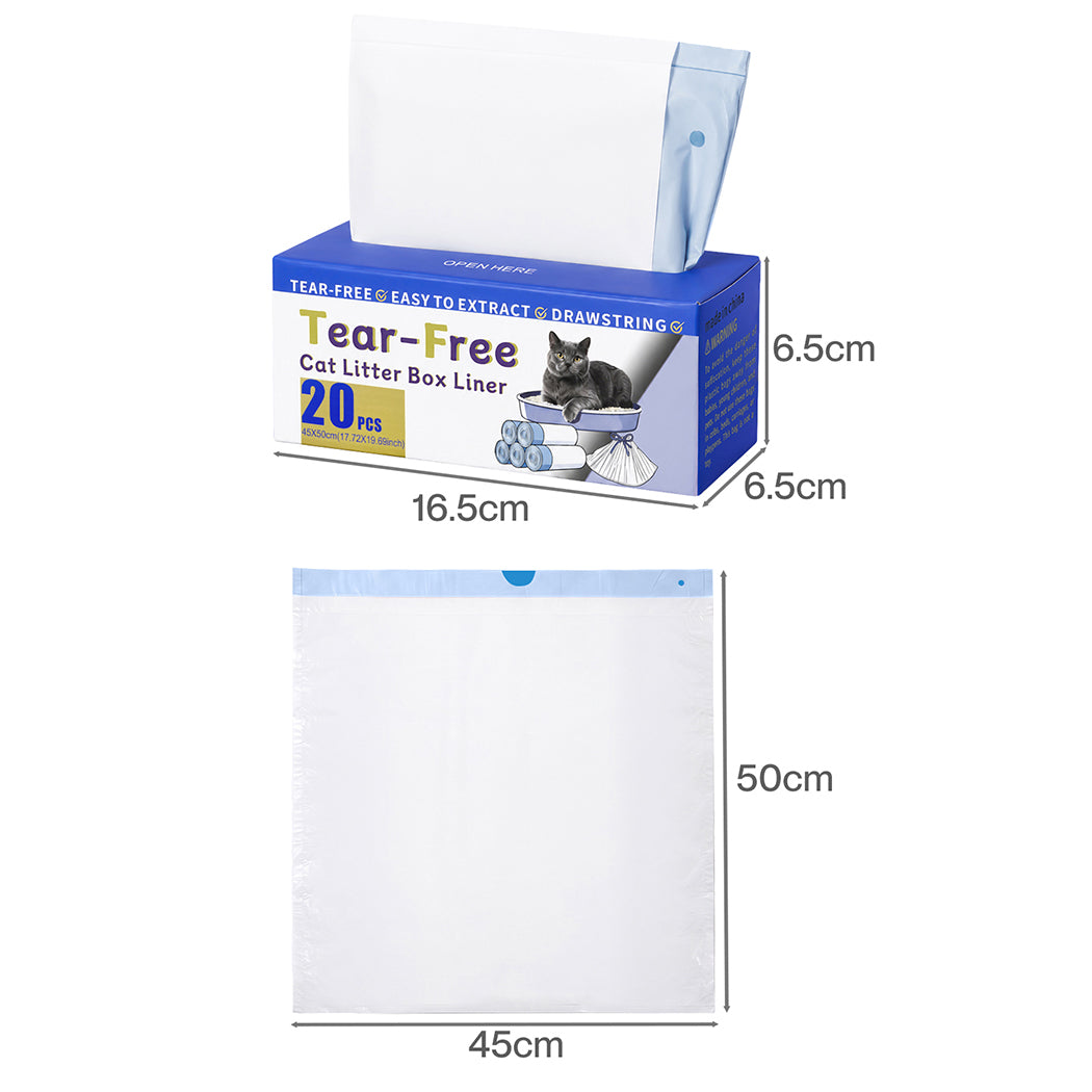 Pawz Cat Litter Bags 45 x 50cm 10kg 2Rolls 40ct Drawstring HDPE White Blue-2100034990476759042
