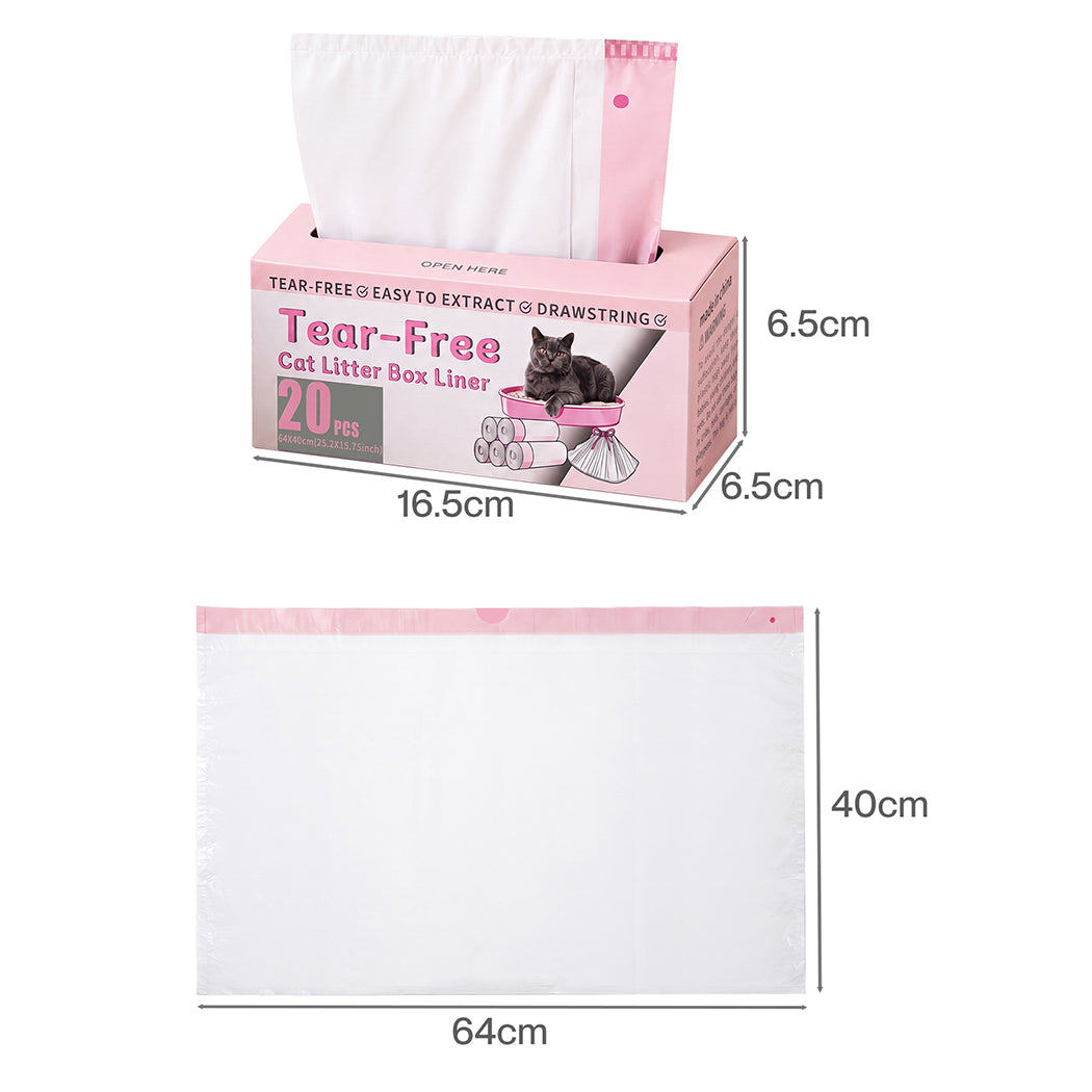 Pawz Cat Litter Bags 120 Count Drawstring 64 x 40cm 10kg HDPE White Pink-2100034990845857794