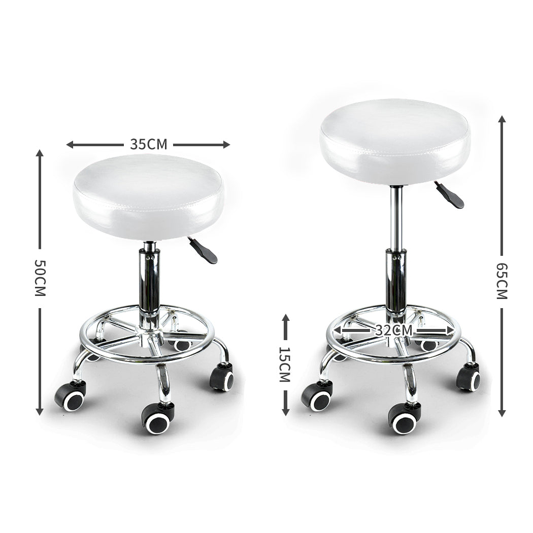 2x Levede Swivel Salon Barstool Hairdressing White-1864184633558700034
