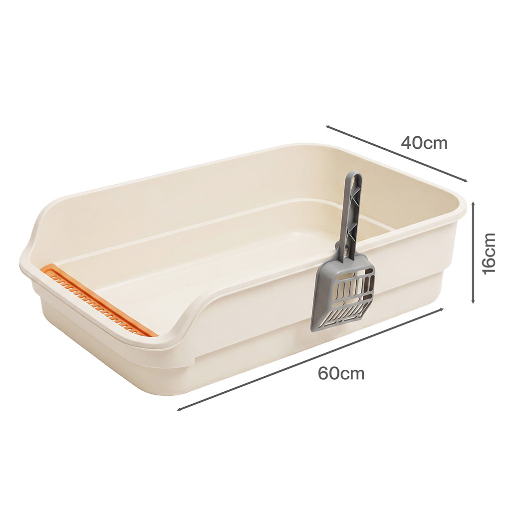 Pawz Large Cat Litter Box High Sided Open Top Cat Litter Tray 60cm Beige-2072893574063722498
