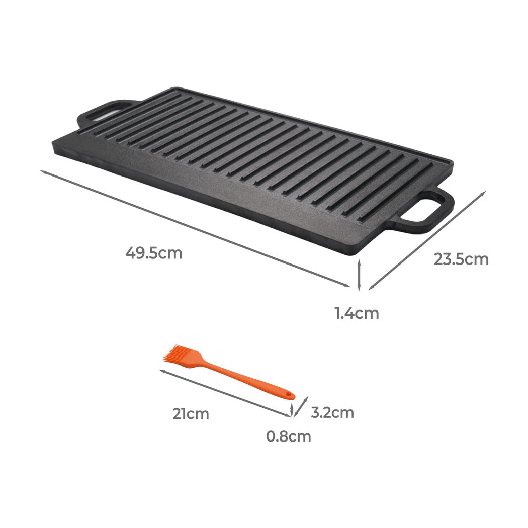 Toque 49.5cm Reversible Cast Iron Griddle Pan Non-Stick-2011971111797002242