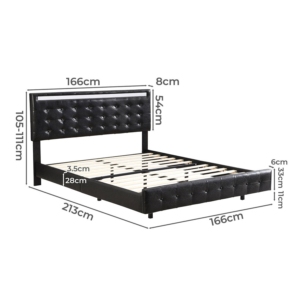 Levede  Floating Bed Frame Queen with Headboard LED Lights Mattress Base-1894516727518203906