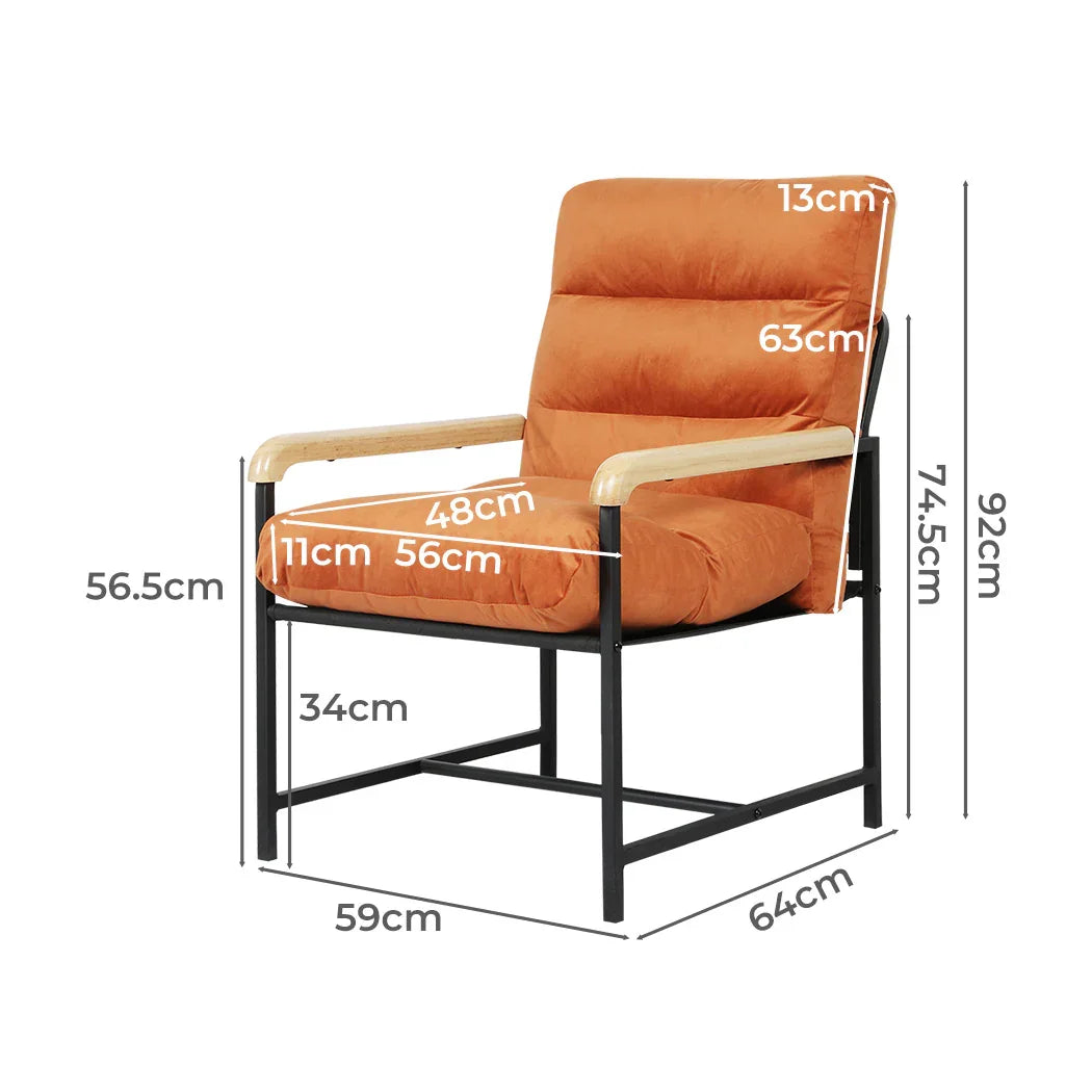 Levede Metal Framed Lounge Chair Velvet in Orange-2029387206002610178