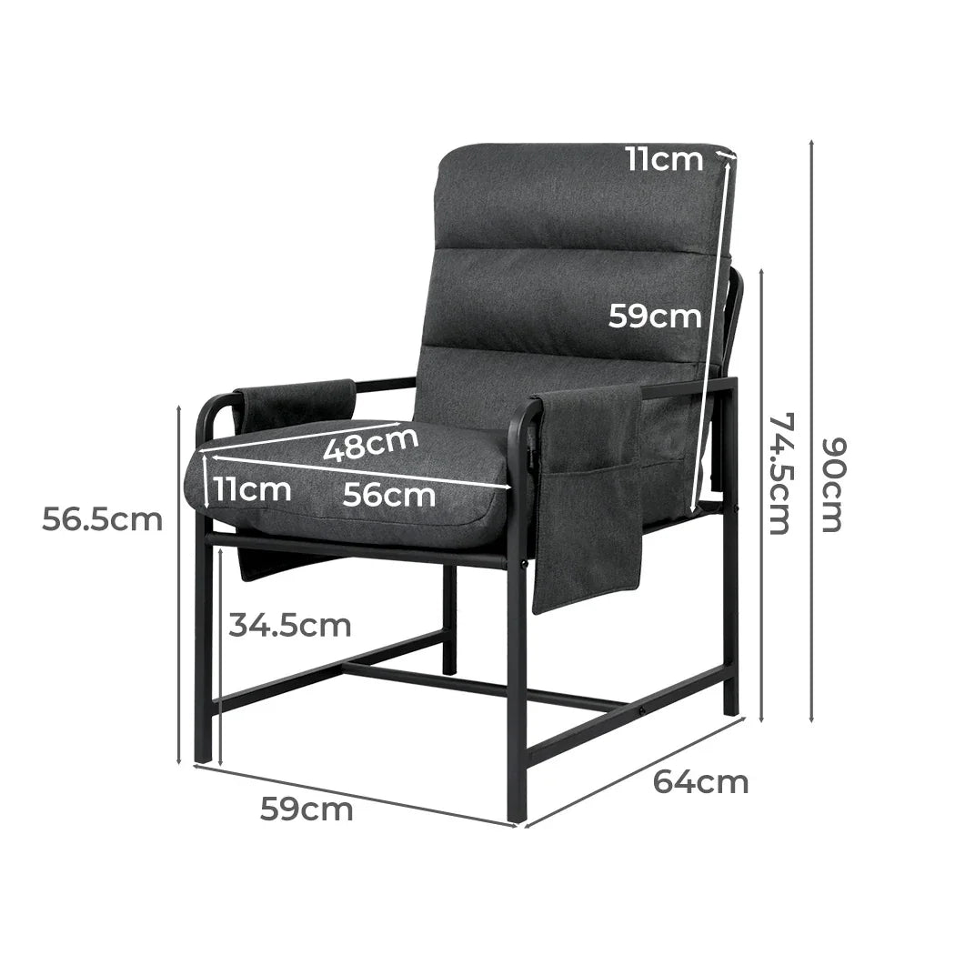 Levede Metal Framed Lounge Chair Linen in Dark Grey-2029387206182965250