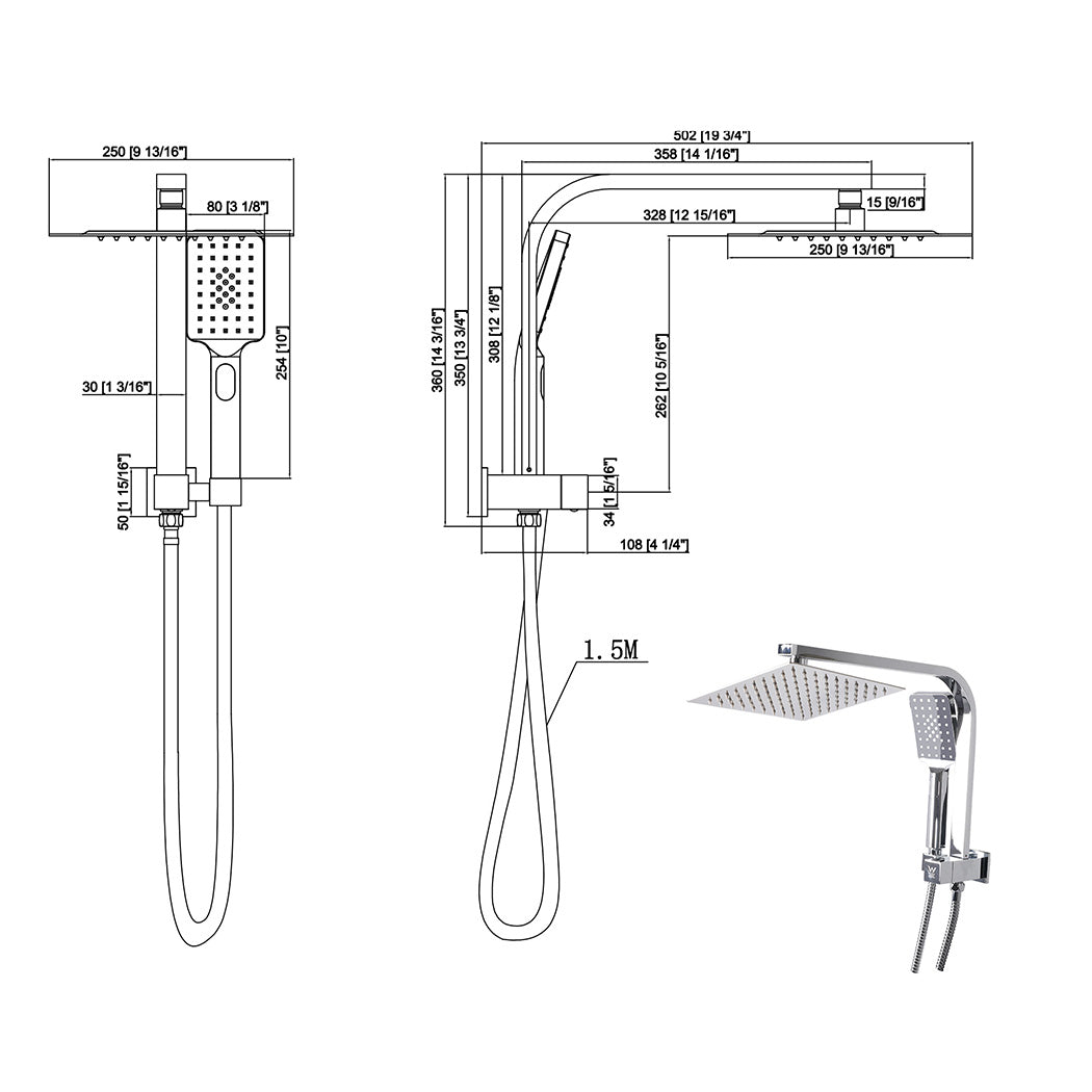 High Pressure Shower Head Set Rain Square Silver-2006733185240666114