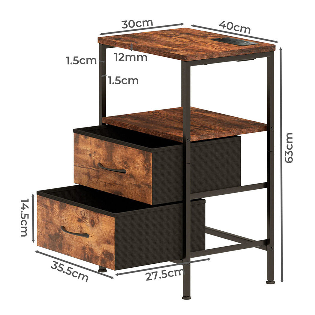 Levede LED Bedside Table with 2 Drawers Power Outlets-1973194191941013506