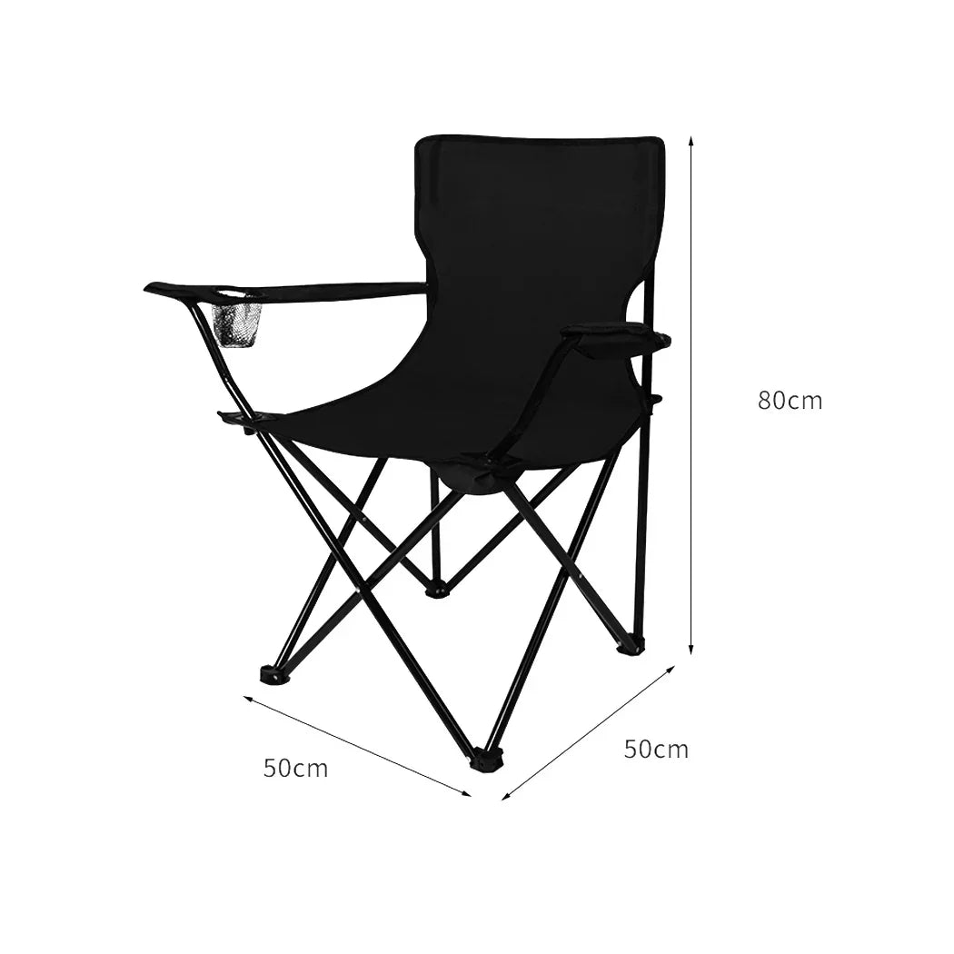 Levede 2Pcs Camping Chairs Folding Arm Black-2006733106425499650