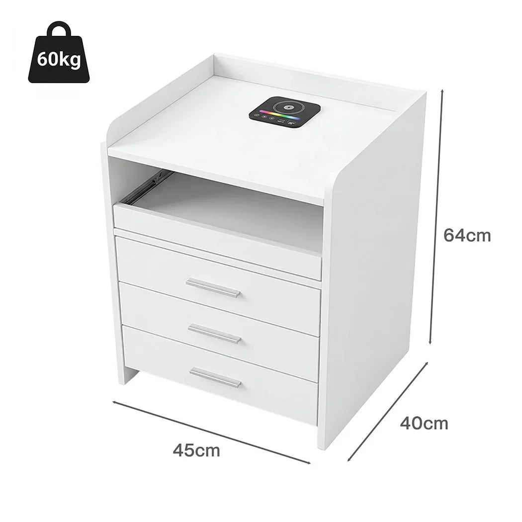 Levede Smart Bedside Table USB Wireless Charging Motion Sensor Light Nightstand-2050056780473569282