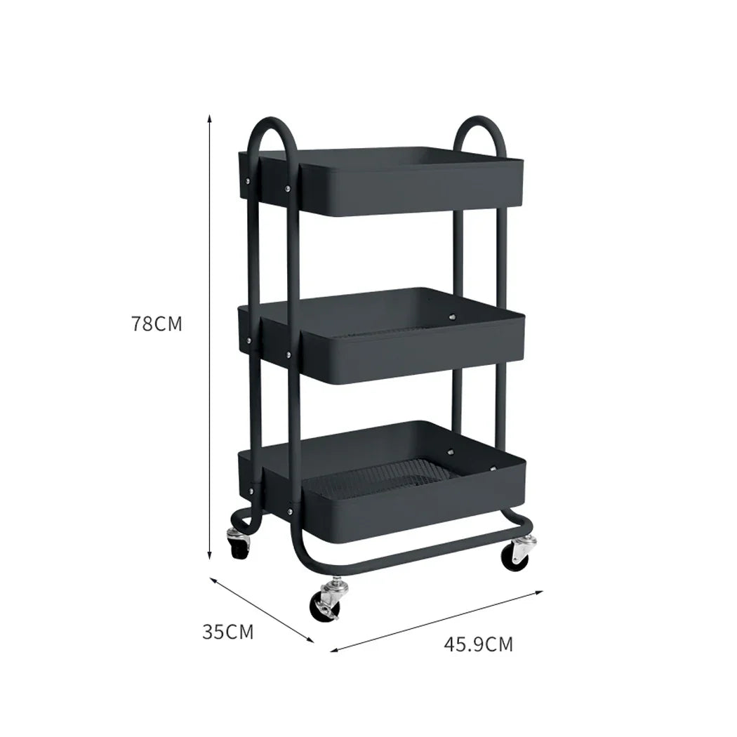 Levede 3 Tiers Kitchen Trolley Cart Grey-2018816738329759746