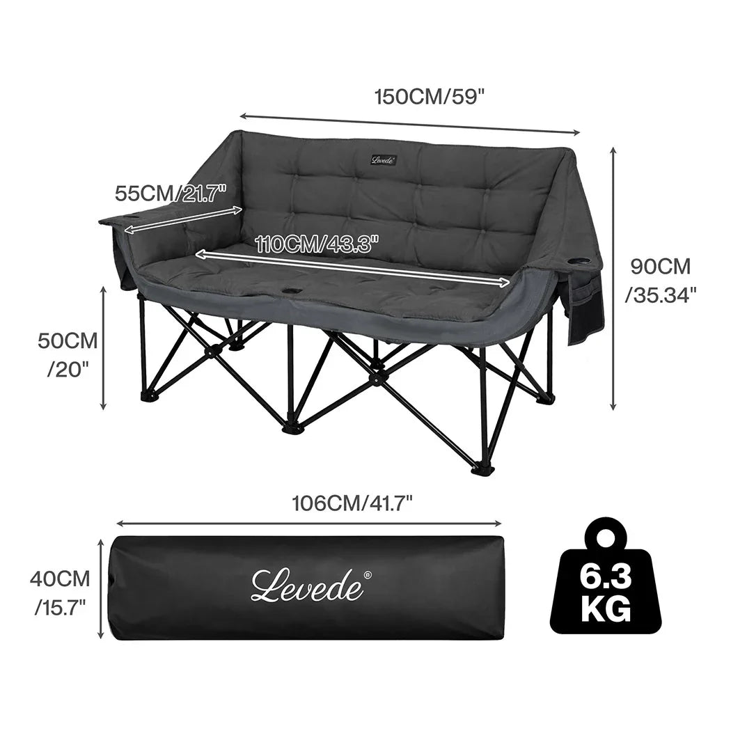 Levede Double Camping Chair Folding Outdoor Portable Fishing Picnic Travel Seat-2050056782503612418