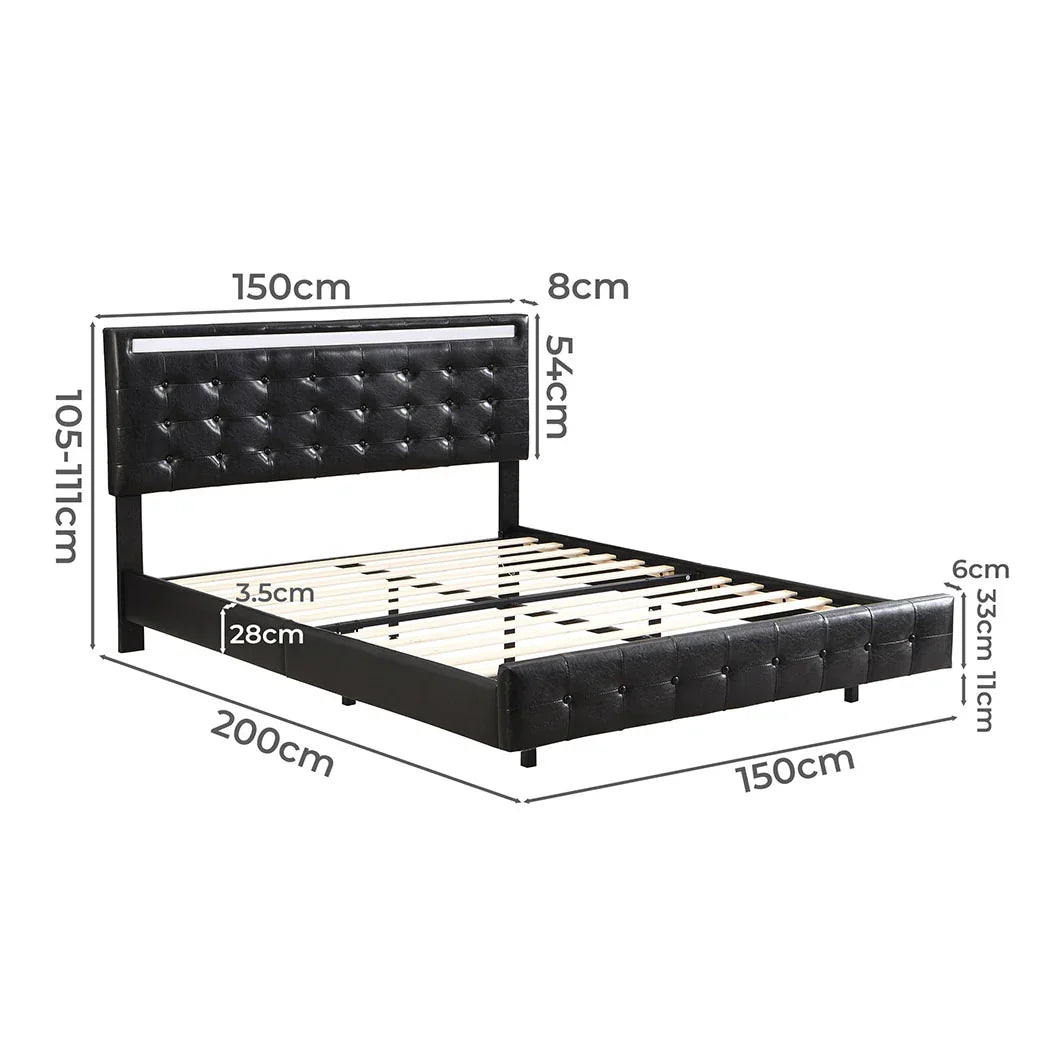 Levede  Floating Bed Frame Double with Headboard LED Lights Mattress Base-2006732834760429570