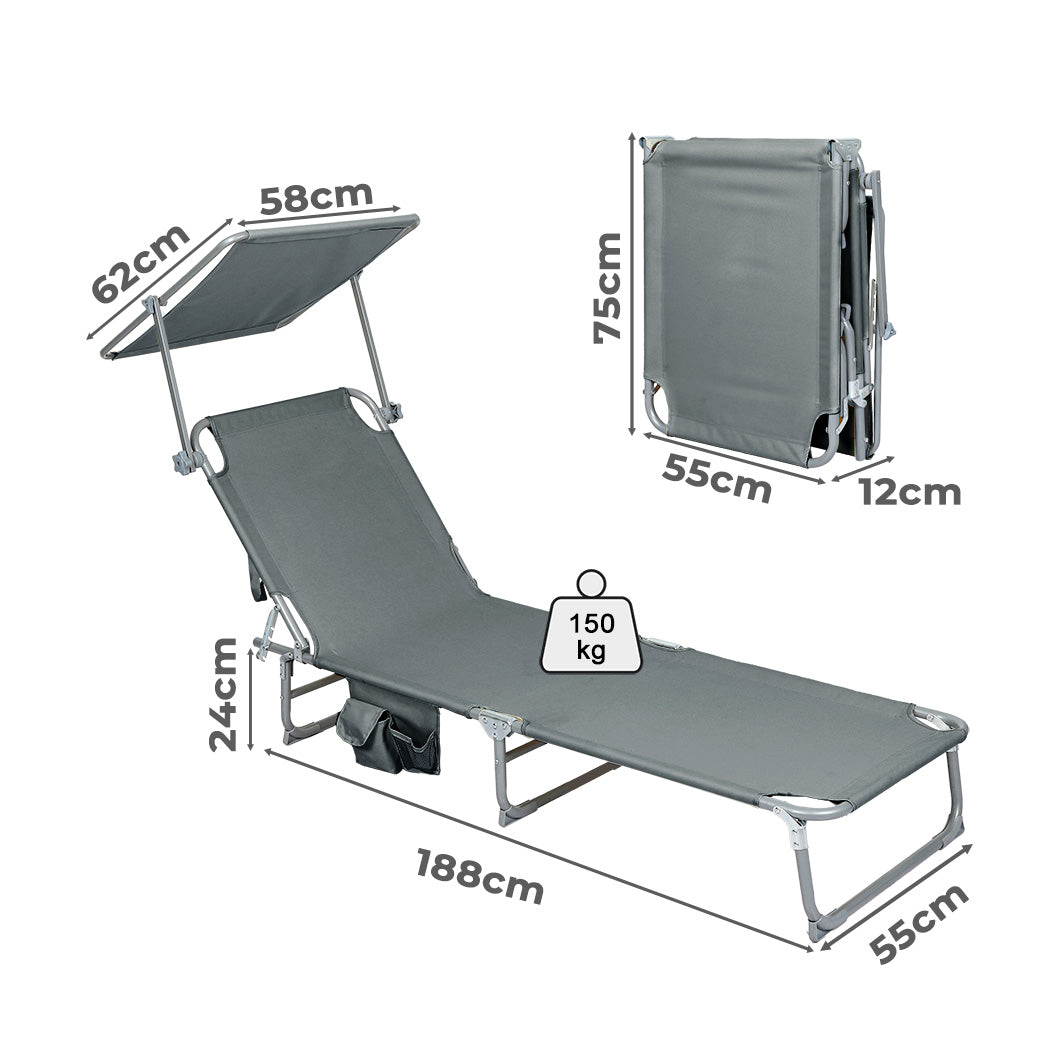 Levede Foldable Lounge Chairs with Canopy Grey-1910112248400056322