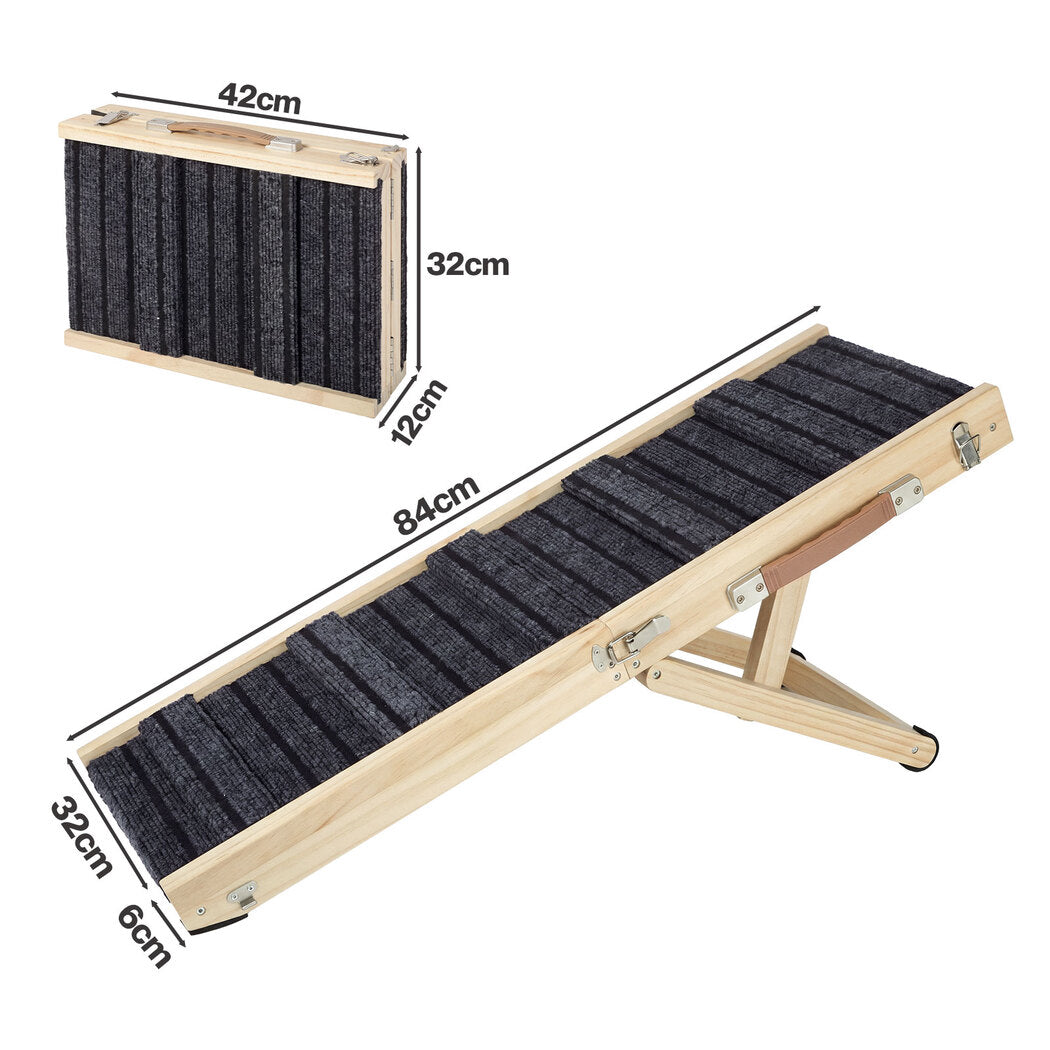 Pawz Dog Ramp Adjustable Foldable 4 Heights Non Slip for Small pets Natural-2100034994318741506