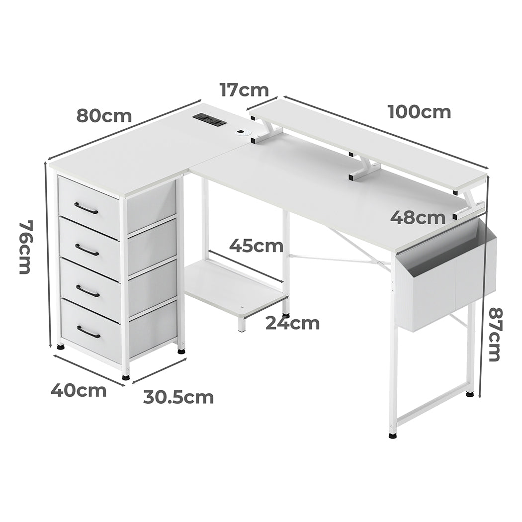 Levede L Shaped Gaming Desk with Storage Drawers White-2006733412563554306