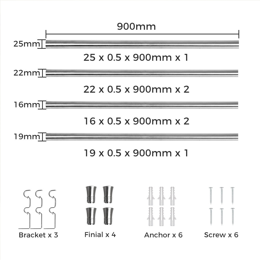 Marlow Silver Double Curtain Rod Steel Pole Pommel Set Extendable Adjustable-1894516738901544962
