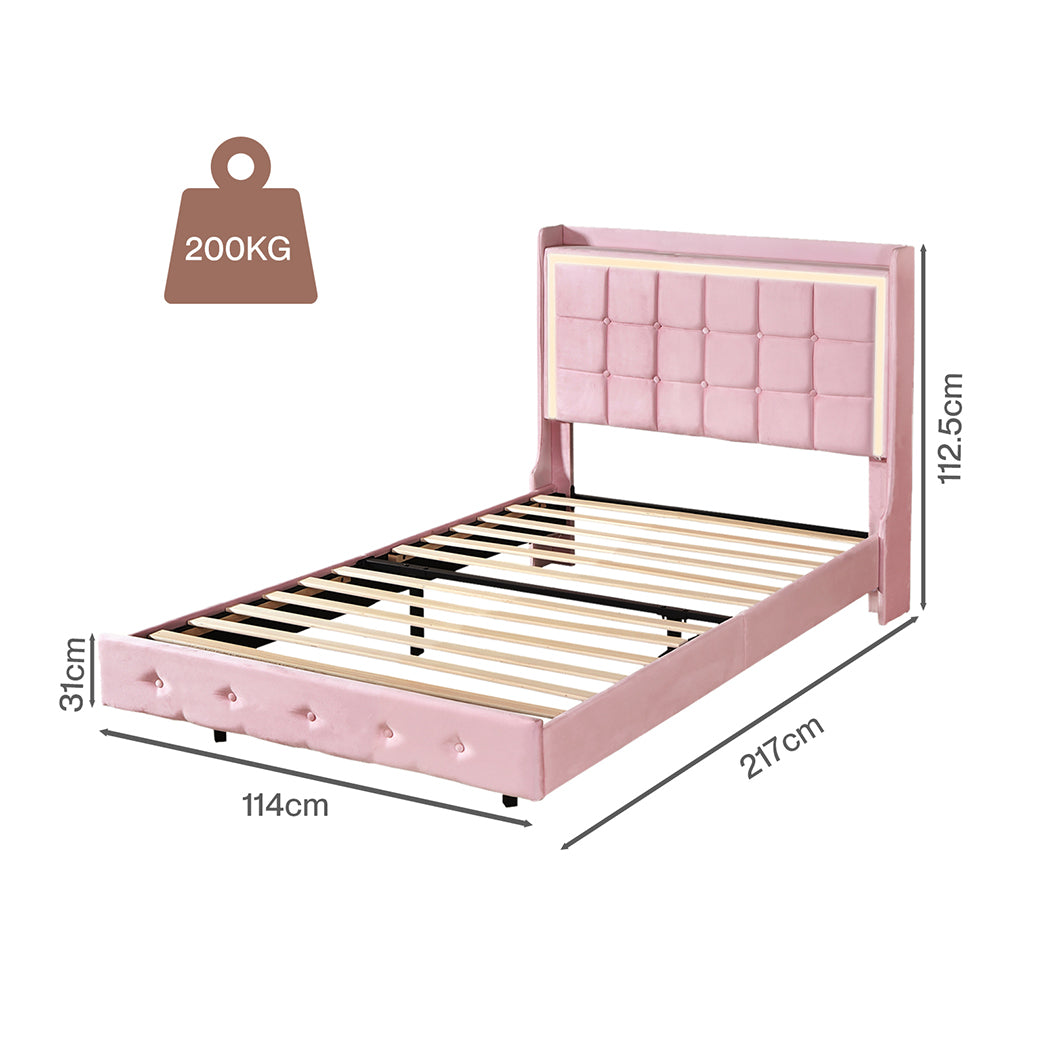 Levede King Single Floating Bed Frame With RGB LED Light Headboard USB Charge-2100034937645305858