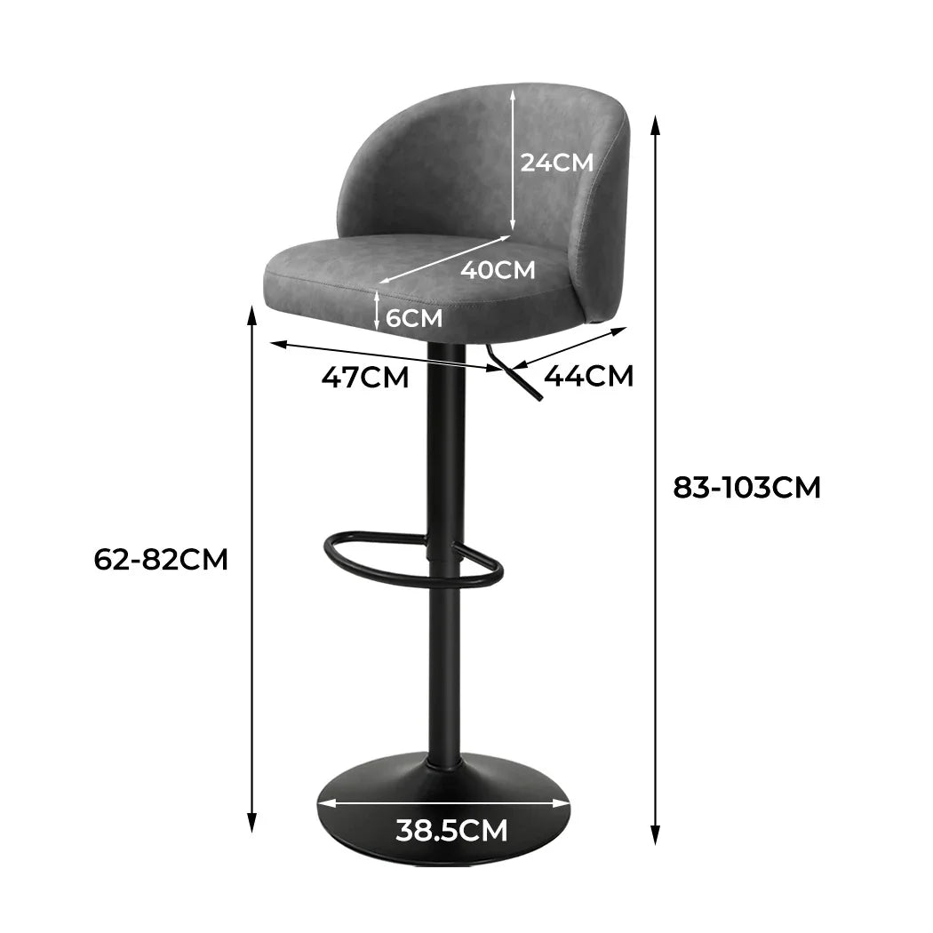 Levede 4x Bar Stool Swivel Gas Lift PU Leather Grey-2006732718938918914