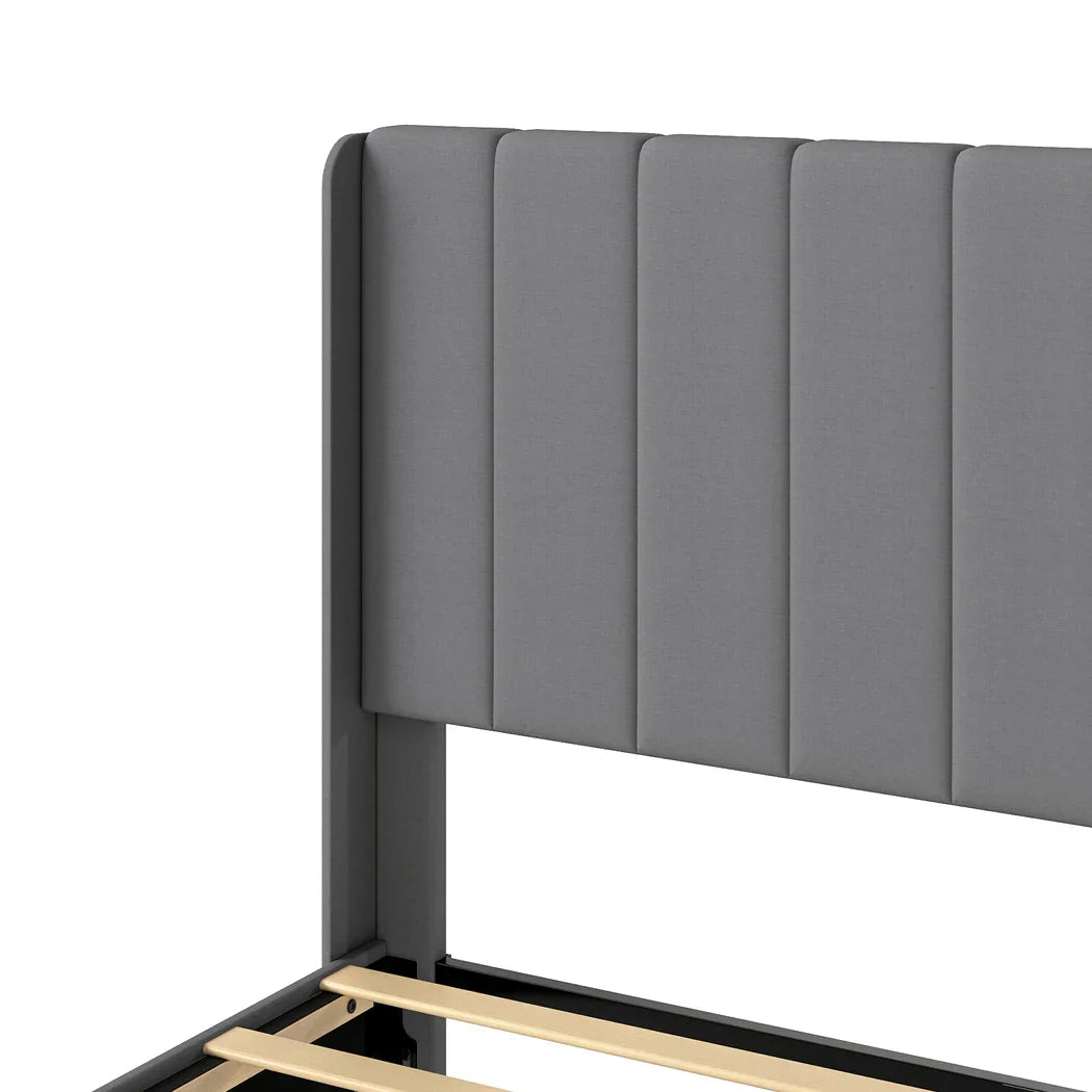 Levede Metal Wooden Bed Frame Queen Panel Plush Upholstered Soft Headboard Grey-2050056770835058691