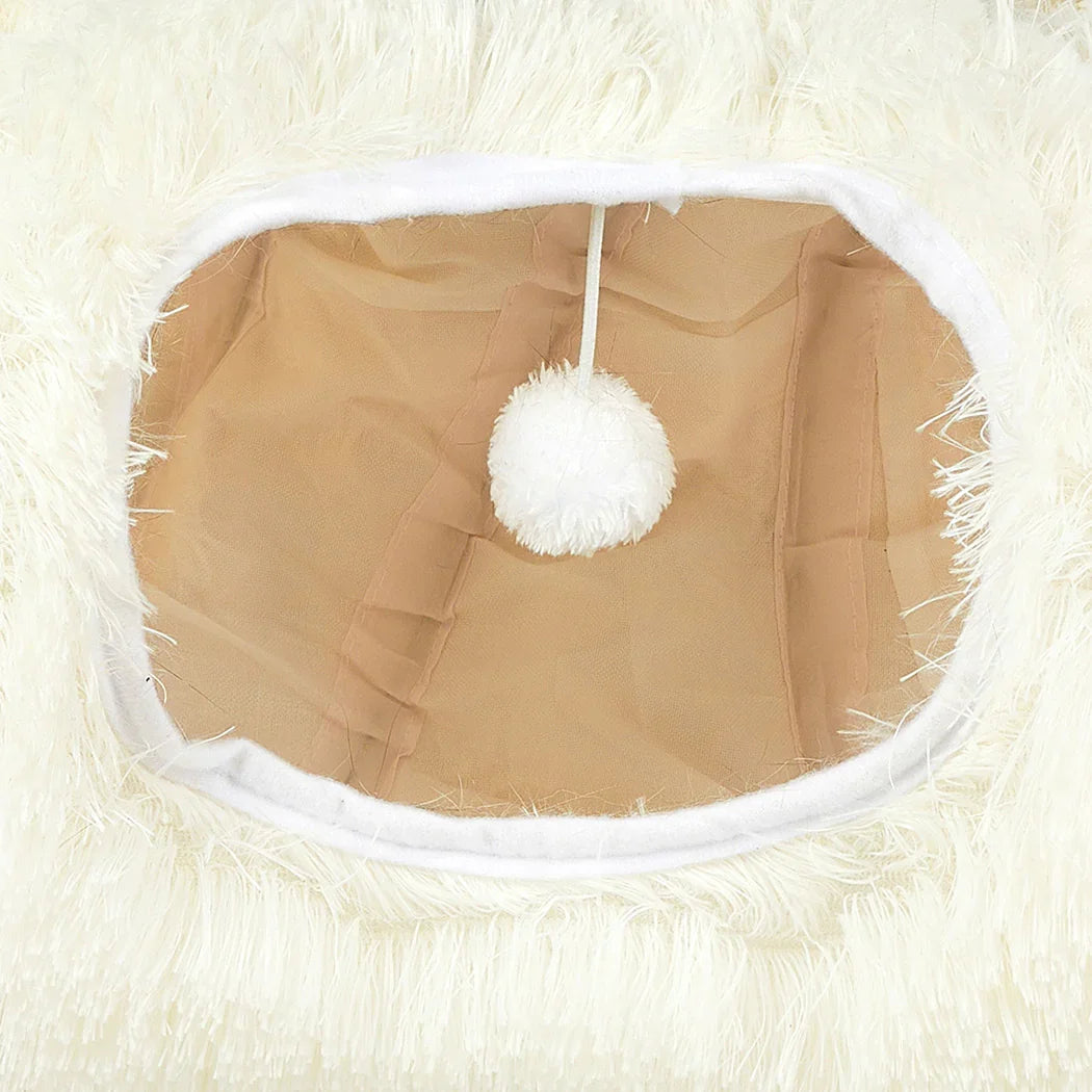 Pawz Cat Tunnel Foldable Fluffy Plush Play Tube Beige-2006732904268435459