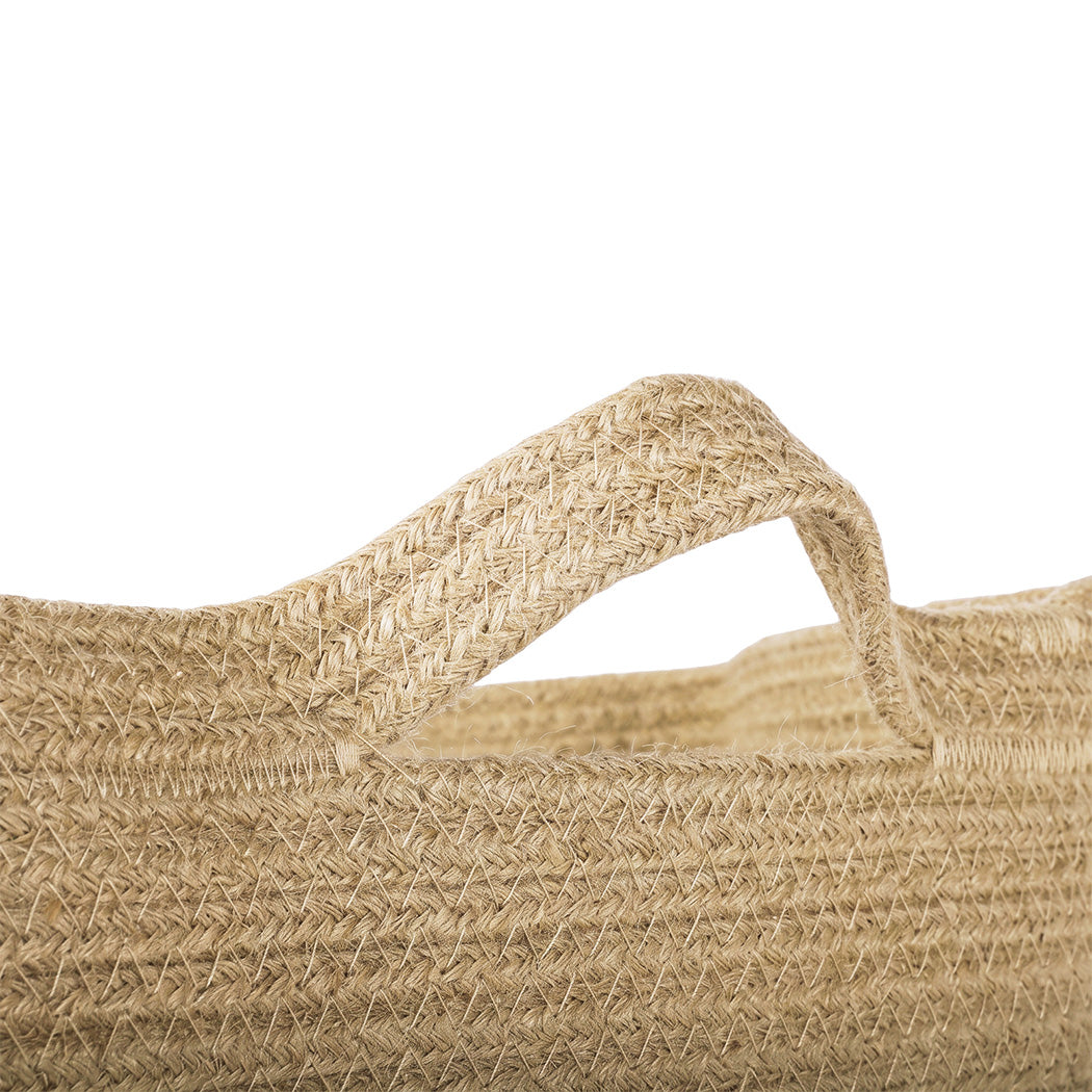 Levede Blanket Basket Large Cotton Rope Jute with Handles Foldable Home Yellow-2100035023964082179