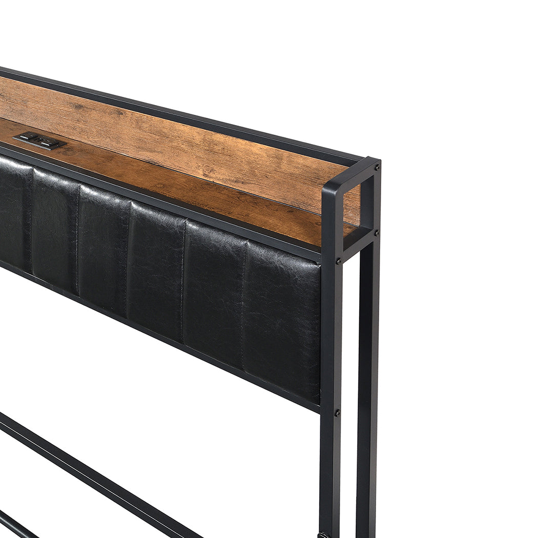 Levede King Bed Frame PU Mattress Base Storage Drawer Headboard USB Charge-2100034936097607683