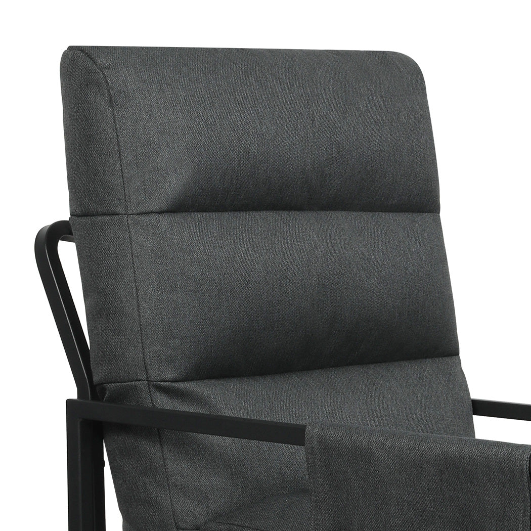 Levede Metal Framed Lounge Chair Linen in Dark Grey-1919278353454600195