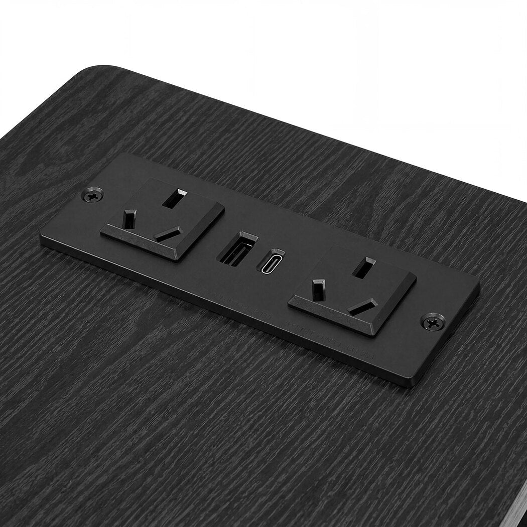 Levede Bedside Table Slim Bedside Table with LED Charging Station Black-2100034980116828163