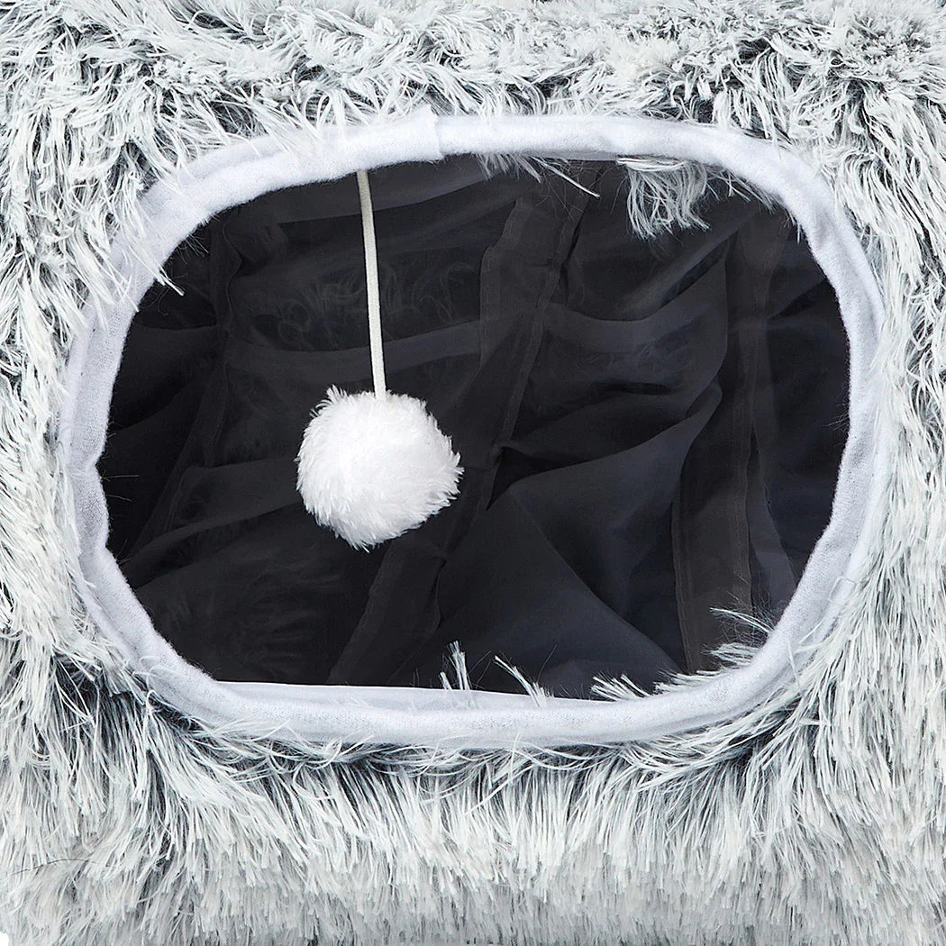 Pawz Cat Tunnel Foldable Fluffy Plush Play Tube Grey-2006732904436207619