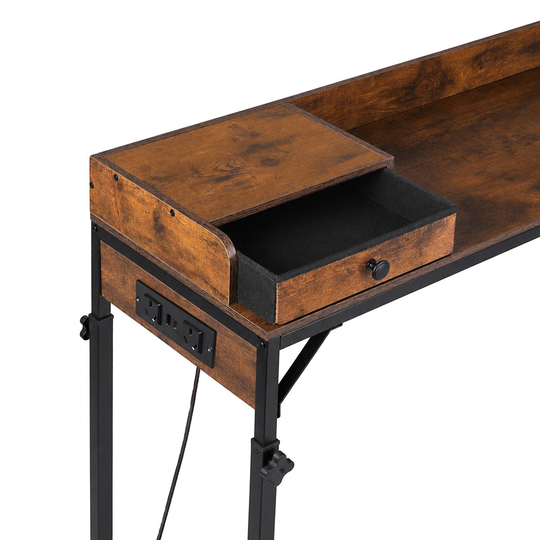 Levede Overbed Table 180cm 84-109cm Mobile with Charging Station Bedroom Brown-2109799597214470148