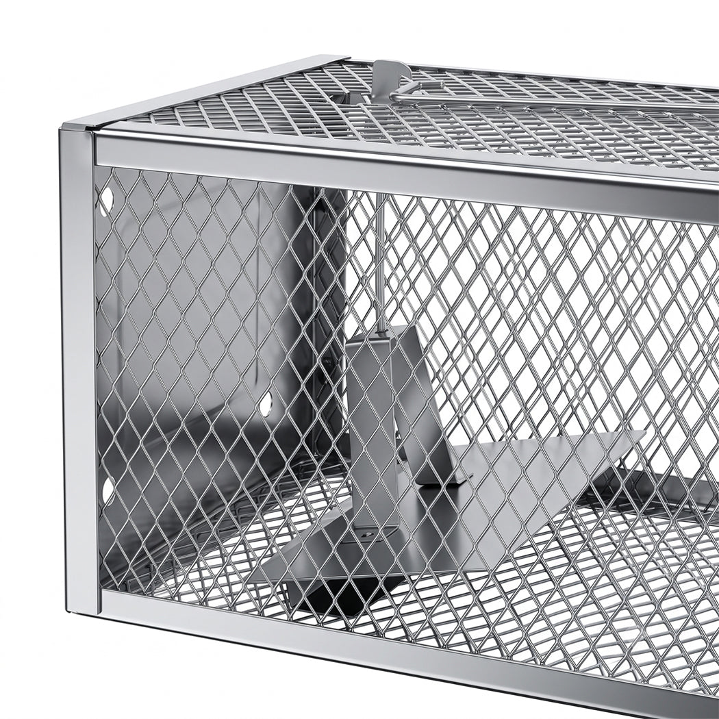 Toque Mouse Trap Humane Live Catch Rat Cage Reusable Zinc Iron Garage Silver 2pc-2100034972764213251