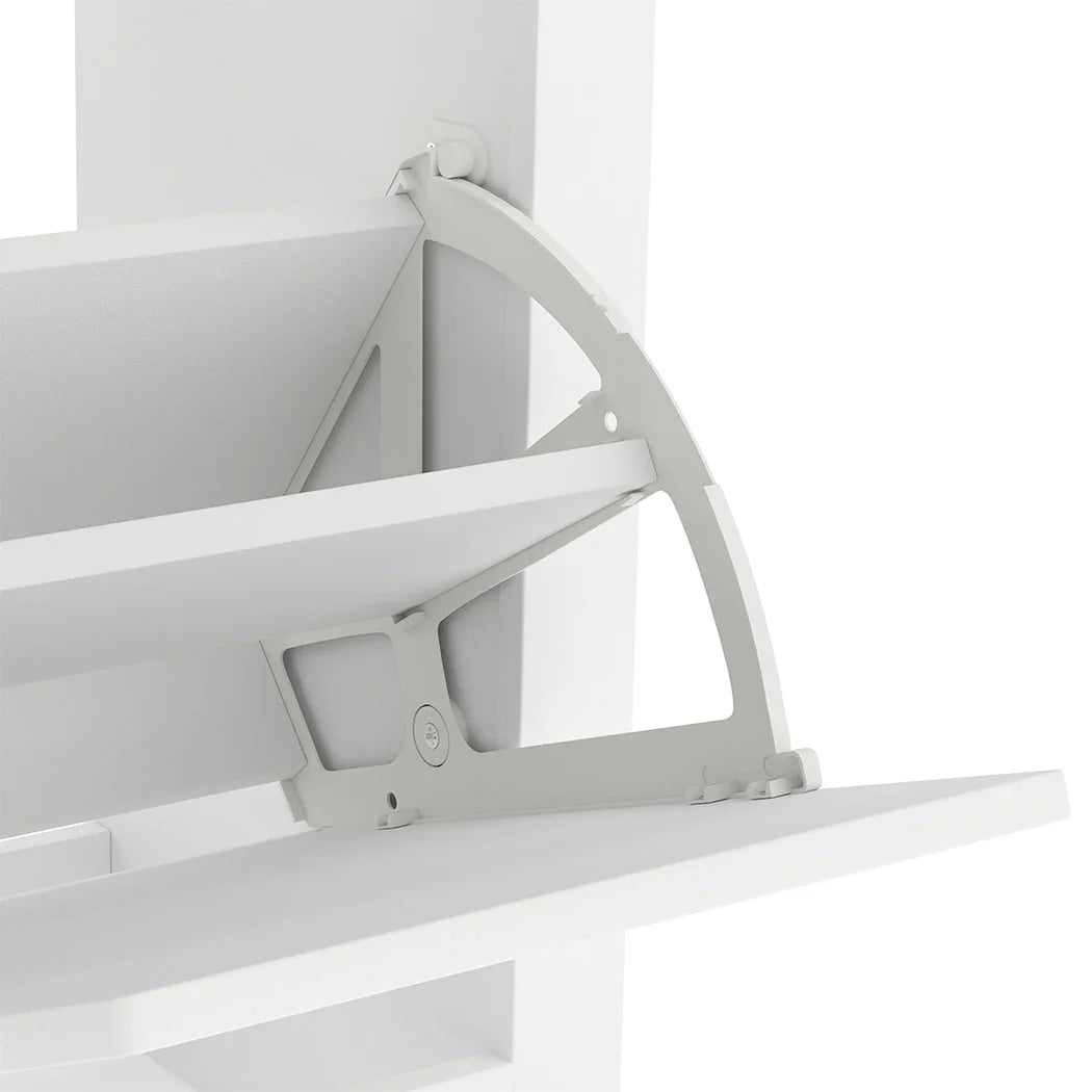 Levede Narrow Shoe Cabinet Organiser Storage Rack Flip-up Drawer 12 Pairs White-2050056773427138563
